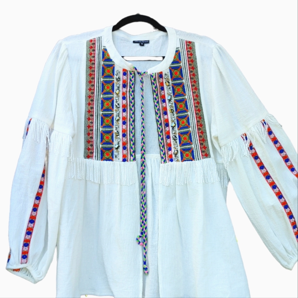 NWOT Anthropologie Dor Dor Couture Open Front  Embroidered Jeweled Jacke…